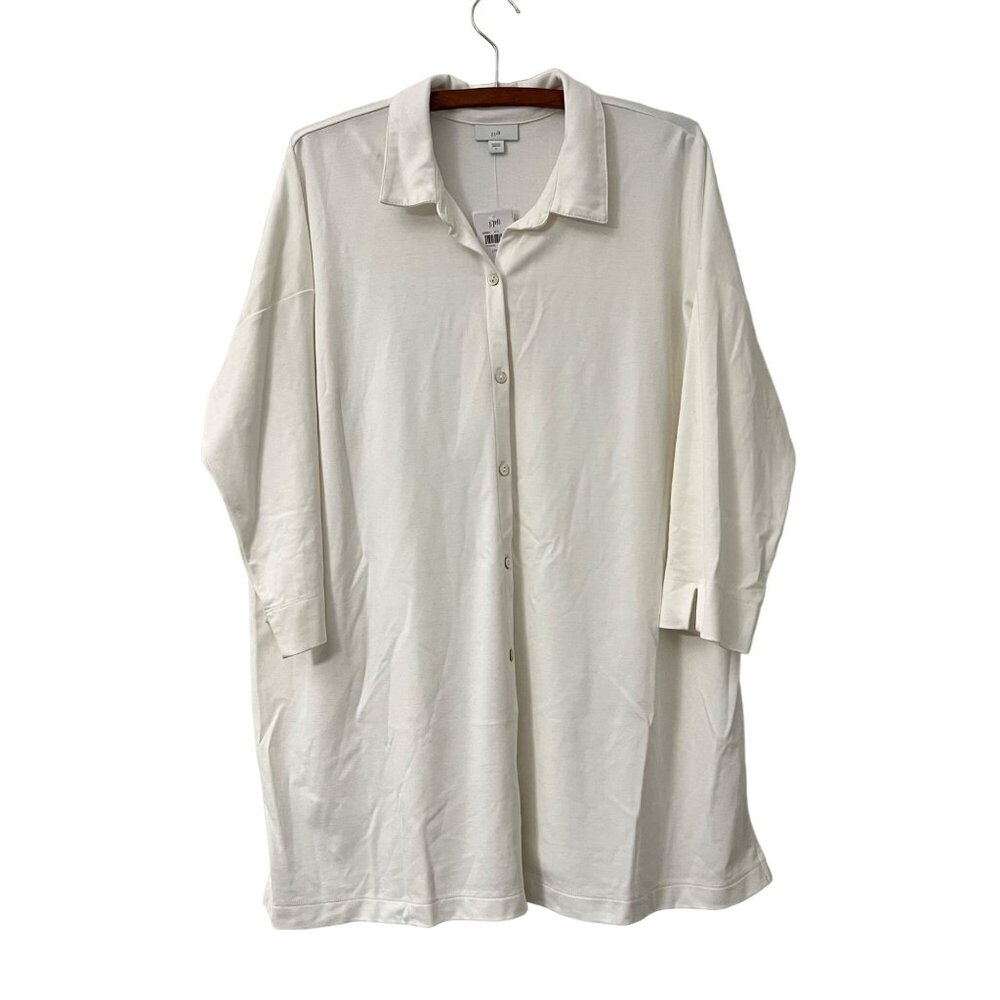 J Jill Cream Rayon Knit 3/4 Length Sleeve Button Blouse Womens Size Large NEW